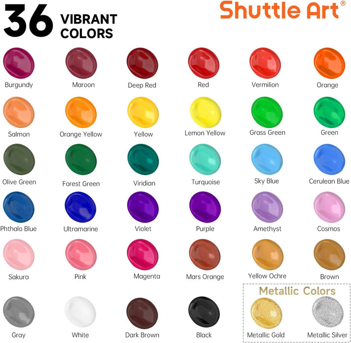 Acrylic Paint, 36 Colors Acrylic Paint Set with Brushes & Palette, 2oz/60ml Bottles, Rich Pigments Non-toxic for Artists Kids & Adults, Painting on Canvas Rocks Ceramic Wood