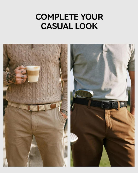 Stretch Belts for Men 2 Pack - Elastic Belt for Golf & Casual Wear