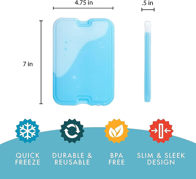 Cool Coolers by  4 Pack XL Slim Ice Packs, Quick Freeze Space Saving Reusable Ice Packs for Lunch Boxes or Coolers