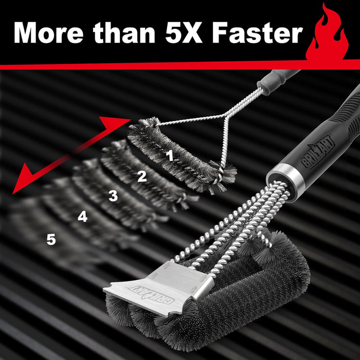 Grill Brush, 18'' Extra-Strong Handle, BBQ Cleaner with Scraper