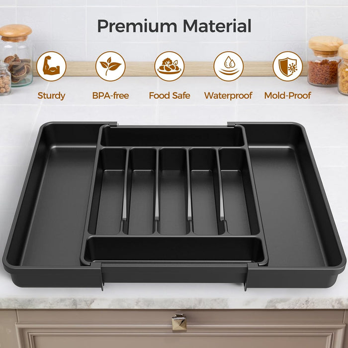 Extra Large Expandable Silverware Organizer, Flatware Tray, Black