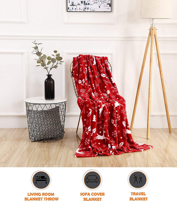 Luxury Velvet Super Soft Christmas Prints Fleece Blanket-Holiday Theme Home Décor Fuzzy Warm and Cozy Throws for Winter 