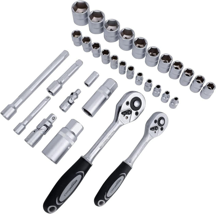 65-Piece General Household Home Repair and Mechanic's Hand Tool Kit Set with Storage Case, Portable, Non-Slip Handles, B