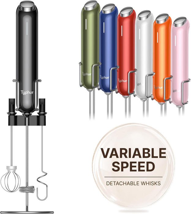InstaWhisk Upgraded Milk Frother with Variable Speed - Rechargeable Handheld Coffee Frother Wand with Detachable Whisks,