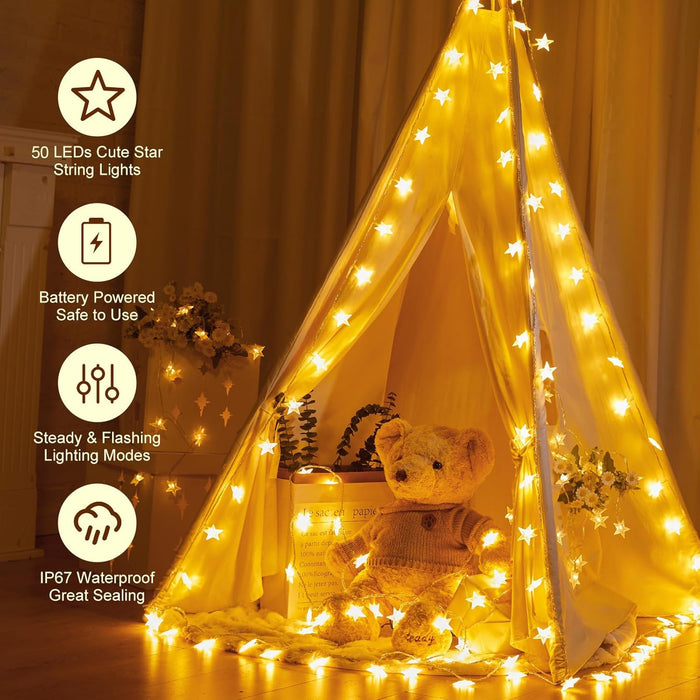 50 LED Star String Lights, 17ft Fairy Lights Battery Operated