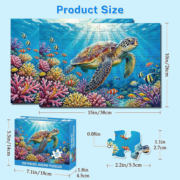 4-Pack 100 Piece Puzzles for Adults Seniors, Nature Landscape Jigsaw Puzzles 100 Pieces, Beach Resort Turtle Sunset Lighthouse Large Piece Jigsaw Puzzles for Seniors Adults Family Game Gifts 15"x11"