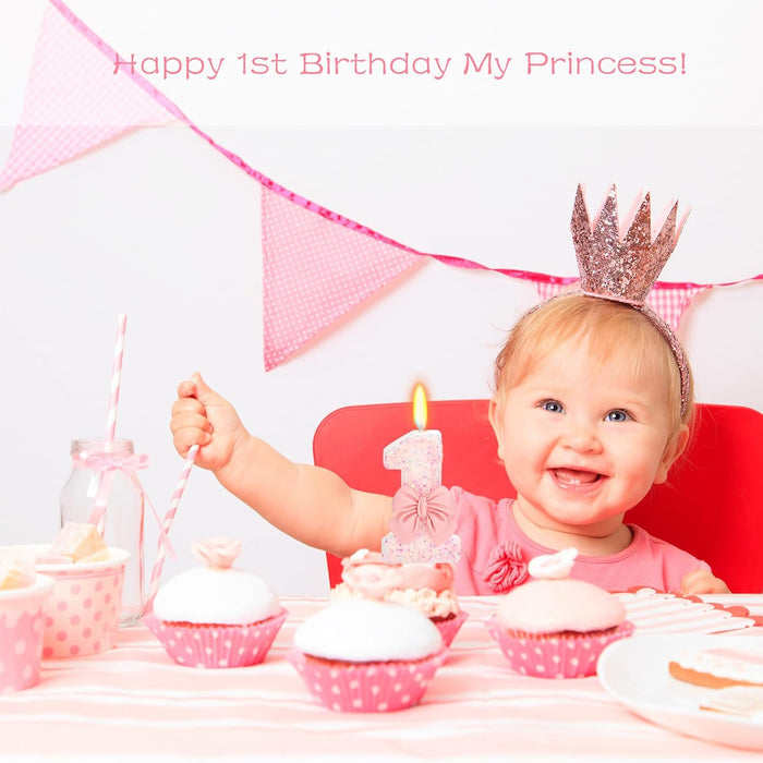 Pink Bow Number 1 Birthday Candle 1st Birthday Decorations Girl