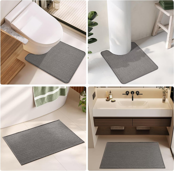 Bathroom Rugs Non Slip Washable, Super Absorbent Thin Bath Mat Small Quick Dry Low Pile Bathroom Rug, Dark Grey 16"x24"