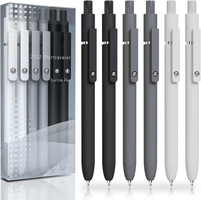 Gel Pens, 6 Pcs Retractable Quick Dry Black Ink Pen, 0.5mm Fine Point