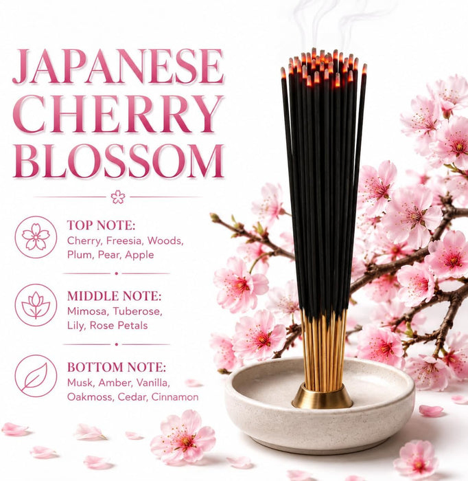 Japanese Cherry Blossom Incense Sticks 11" - 1 Bundle 85 to 100 Sticks - Smooth and Clean Long Burn Time, 45 to 60 Minut