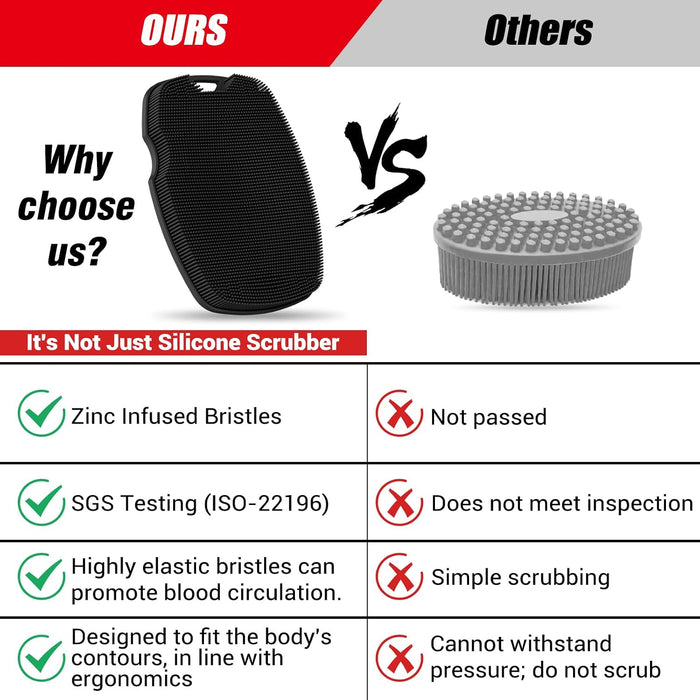 Silicone Bdoy Scrubber -Anti Zinc Infused-Exfoliating Shower Brush