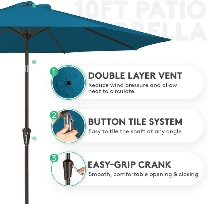 10FT Outdoor Patio Umbrella, Market Umbrella, Lake Blue