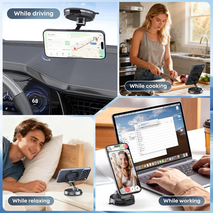 Magnet Phone Holder for Car & Desk, Strong Magnetic Phone Mount with Secure Lock, Universal 360° Rotatable Phone Stand f
