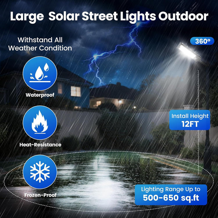 2 Pack Solar Street Lights Outdoor Waterproof, 100000LM Solar Powered Parking Lot Lights Large Street Light Dusk to Dawn