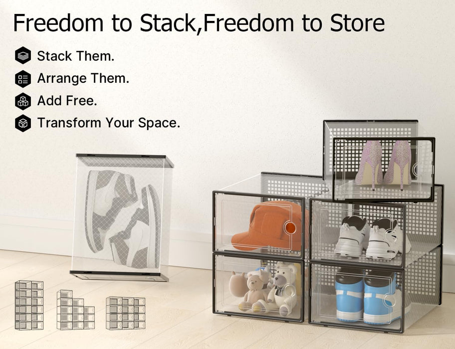 X-Large Shoe Storage Boxes 12 Pack, Clear Stackable Shoe Organizer