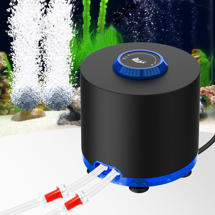 Aquarium Air Pump, 3W Powerful Dual Outlet Adjustable Oxygen Aerator