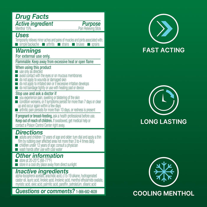 Dry Stick, Mess-Free Relief for Neck, Shoulder, Knee, Hip, Hand & Joint, Cooling Menthol Pain Relief Stick, 100+ Uses