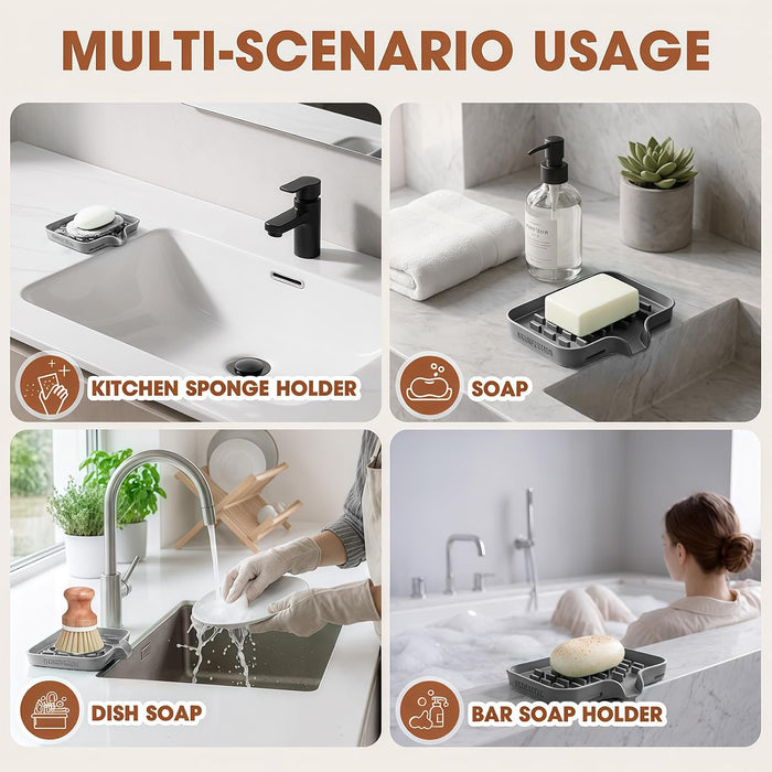2 Pack Silicone Soap Dish with Drainage Holes for Bathroom Shower Caddy Kitchen Counter Bar Sponge Holder Drying Rack Si