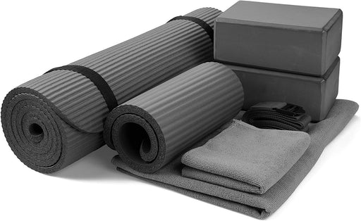 7-Piece Yoga Set with 71x24x0.5 Inches Extra Thick Mat and Carrying Sling – Includes 2 Blocks, Stretch Strap, 2 Towels, and Knee Pad for Home, Studio, and Gym Workouts