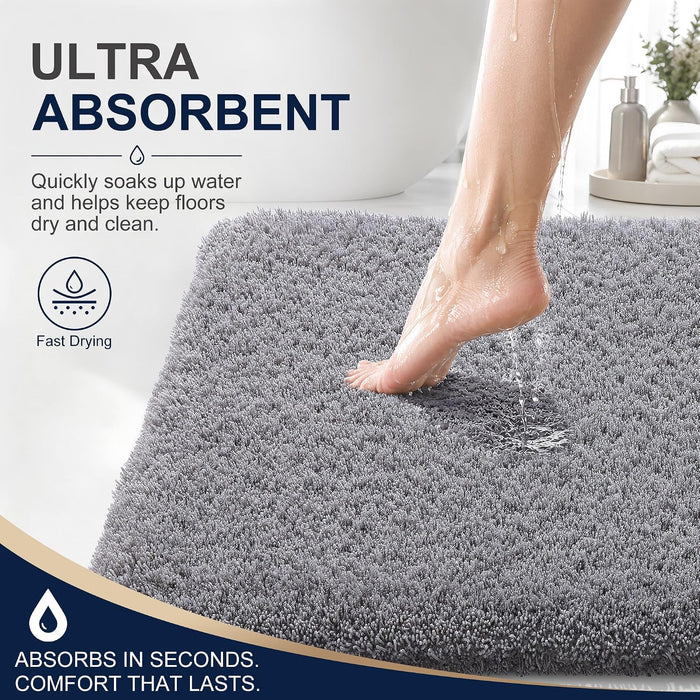 Microfiber Bathroom Rugs 30x20, Soft Highly Absorbent Bath Mat, Grey