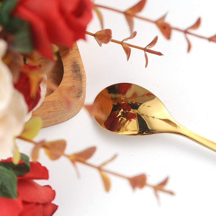6-Piece Elegant Gold Leaf Long Handle Teaspoons - 7.4"