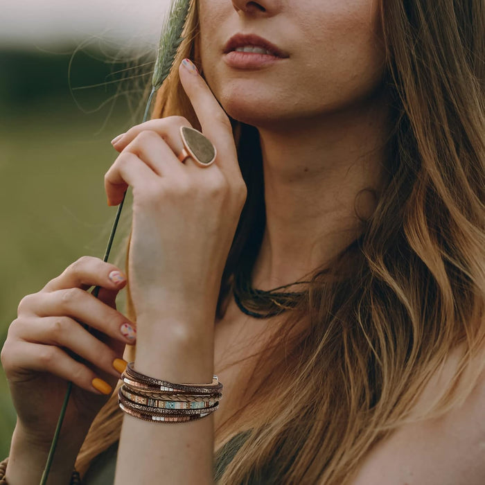 Leather Wrap Bracelets for Women, Boho Western Stacked Jewelry