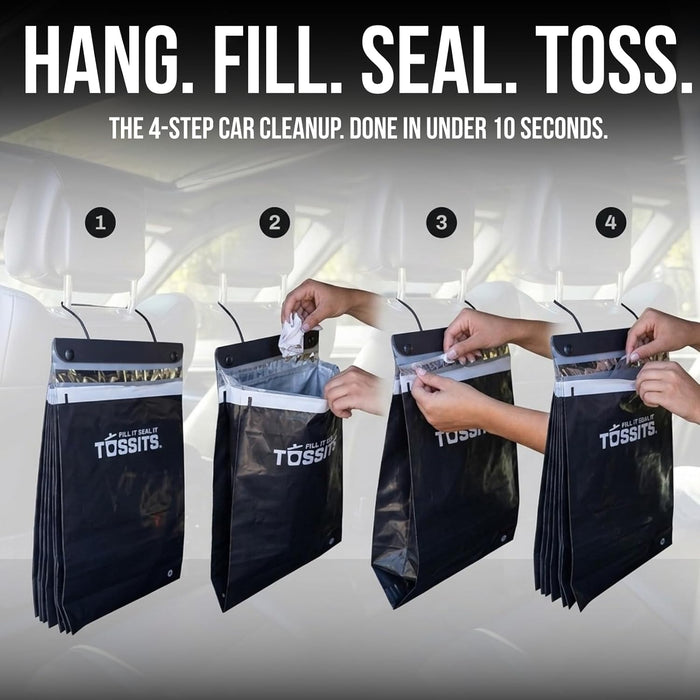 Hanging Car Trash & Garbage Bags, Disposable, Black 7 Count