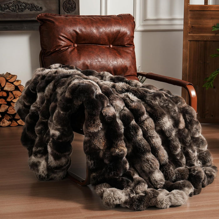 Fluffy Faux Fur Throw Blanket for Couch, Soft Plush Thick Cozy Fuzzy Luxury Minky Bubble Blanket for Home Living Room Decor Gift for Women, Tie-dye Coffee, 50" x 60", 1100GSM