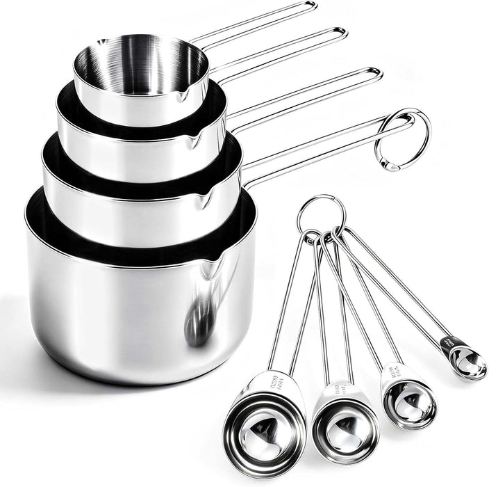 Measuring Cups and Spoons Set 8PCS Silver Stainless Steel
