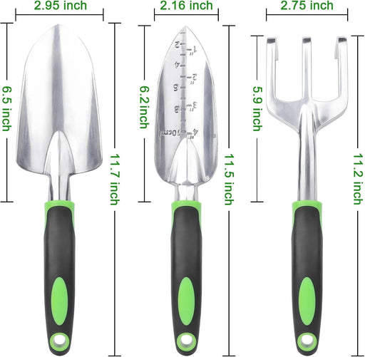 Garden Tools Set, 3 Pack Heavy Duty Gardening Tools Set Include Garden Shovel, Transplant Trowel and Hand Rake with Ergo