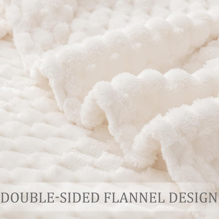 Large 3D Fleece Throw Blanket for Couch, Ivory