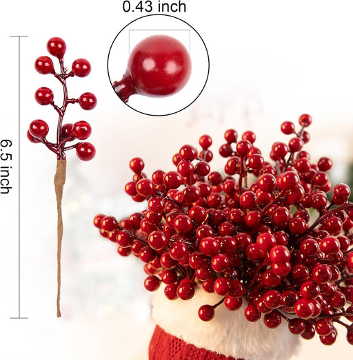 50-Pack Christmas Tree Decorations 6.5" Red Berry Stems Ornaments