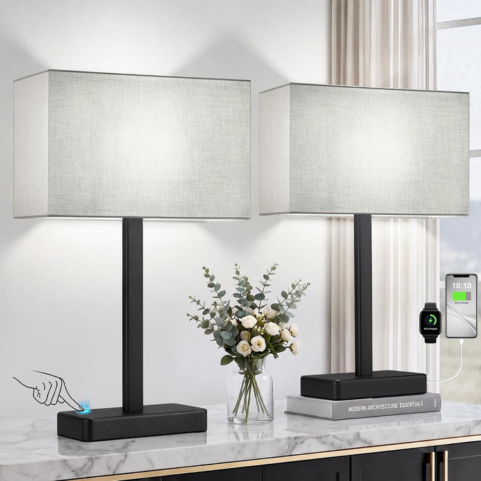 Touch Lamps for Nightstand Set of 2, Lamp for Bedroom Living Room with USB