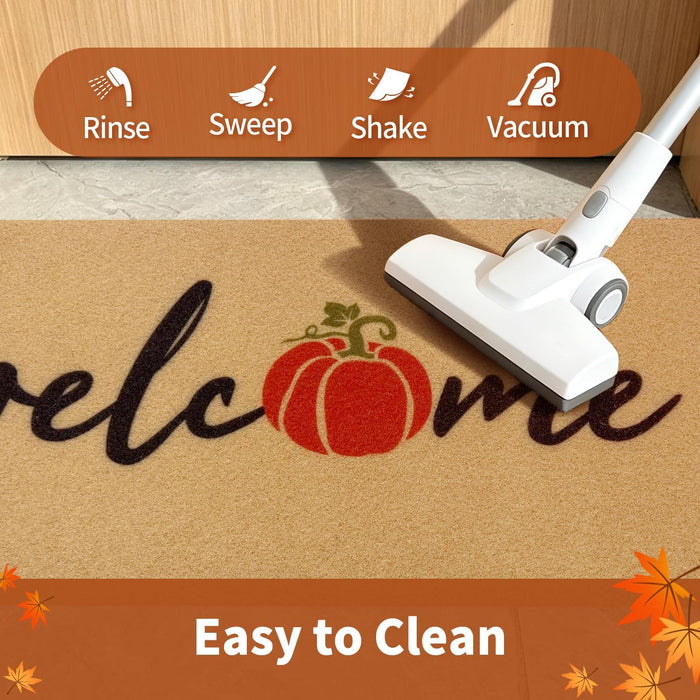 Fall Door Mat, Non Slip Front Porch Pumpkin Welcome Mat 17"x30"
