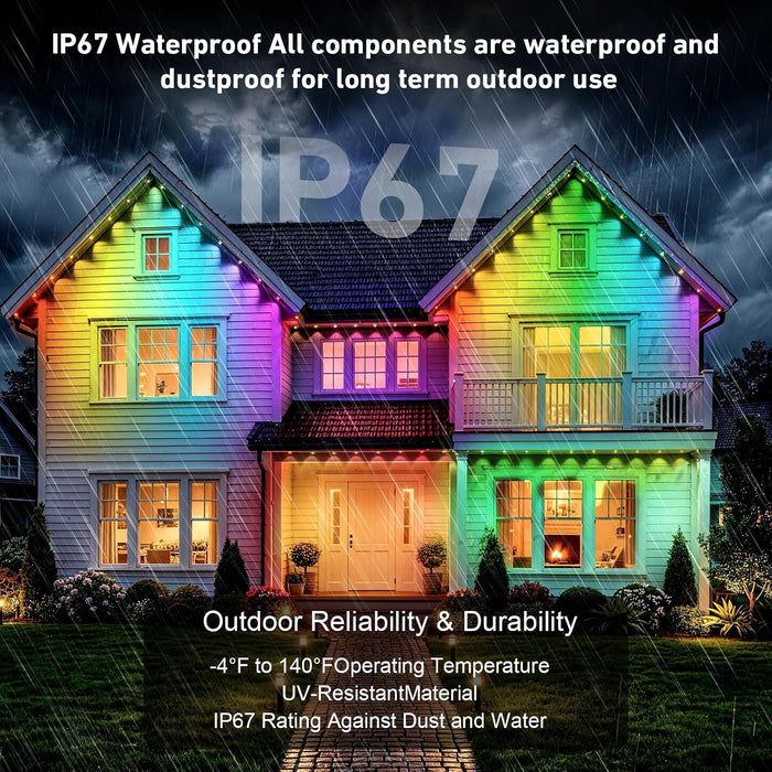 150FT Permanent Outdoor Lights, IP67 Waterproof Smart RGB+IC Wall-Washing Eaves Lights with App & Voice Control, Millions of Colors, Customizable DIY Scenes for House, Holiday, Patio