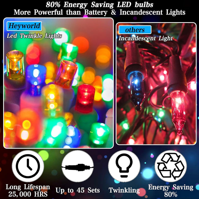 60 LED Slow Twinkle Christmas String Lights, Multicolor Soft Glow
