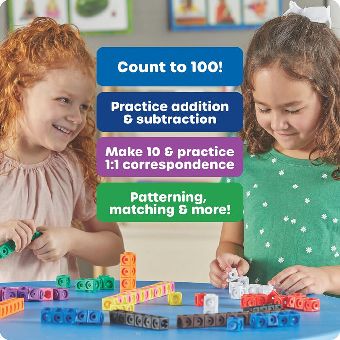 MathLink Cubes - Set of 100 Cubes, Ages 5+ Kindergarten, STEM Activities, Math Manipulatives, Homeschool Supplies, Teach