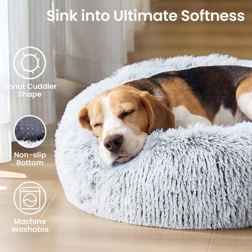 Small Dog Bed, Calming Dog Beds for Small Dogs & Indoor Cats - 20 Inches Donut Washable Cat Bed for Kittens & Puppies, Round Fluffy Plush Faux Fur Pet Beds(Smoke Grey)