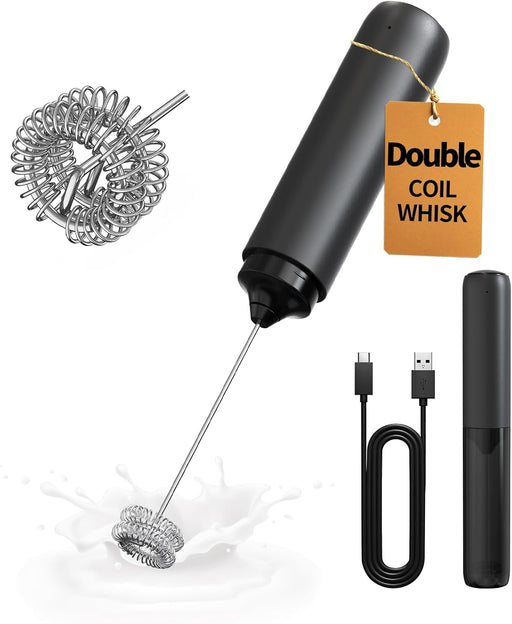 Rechargeable Milk Frother Handheld, Dual Coil Whisk Head Electric Coffee Frother, Portable Hand Frother Wand Drink Mixer