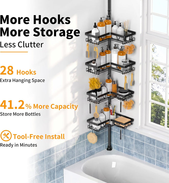 Corner Shower Caddy Tension Pole, Large Capacity Bathroom Organizer
