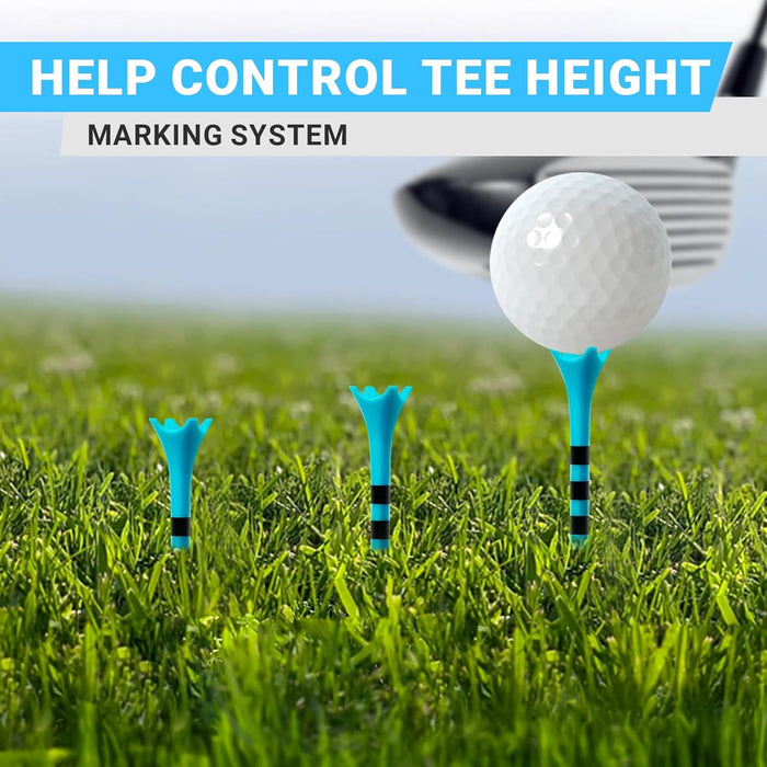 Durable Plastic Golf Tees,100/50 Pack (1-1/2", 2-3/4" & 3-1/4"), Designed to Reduce Friction and Side Spin