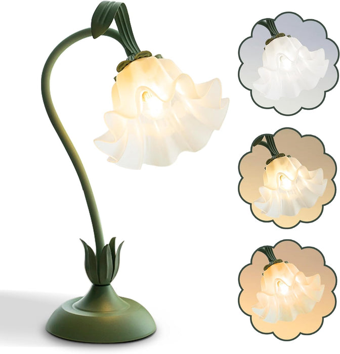 Flower Table Lamp, LED Reading Light Bedside Vintage Night Light (Green)