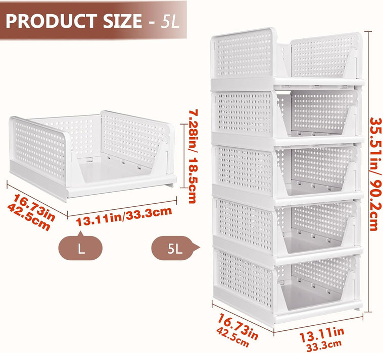 5 Pack Closet Organizers Stackable Storage Box