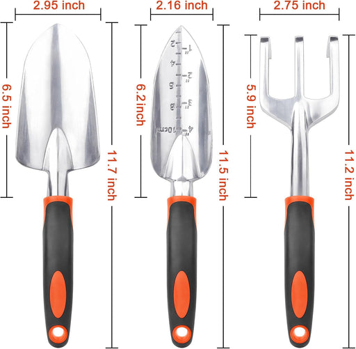 Garden Tools Set, 3 Pack Heavy Duty Gardening Tools Set Include Garden Shovel, Transplant Trowel and Hand Rake with Ergo