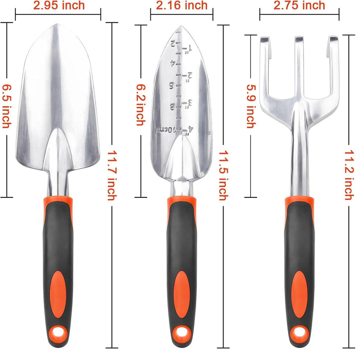 Garden Tools Set, 3 Pack Heavy Duty Gardening Tools Set Include Garden Shovel, Transplant Trowel and Hand Rake with Ergo