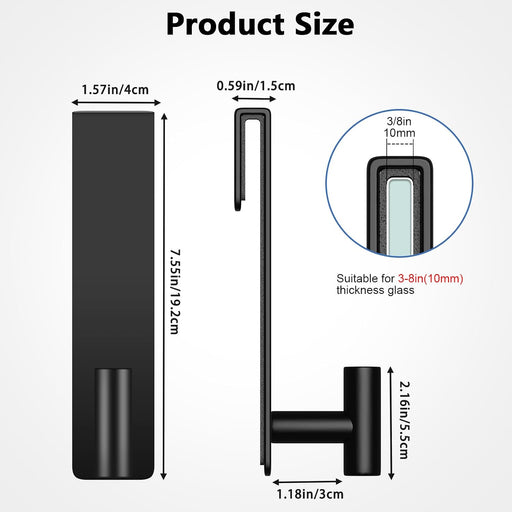 Shower Towel Hooks, 7.5-Inch Extended Over Glass Shower Door Hanger for Towels & Robes, Rustproof Bathroom Towel Rack, 2