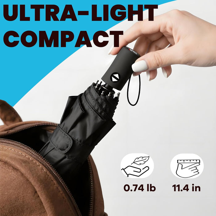 Compact Travel Umbrella - Windproof Auto Open/Close, Small Folding Umbrella for Rain - Lightweight & Durable with Fiberg