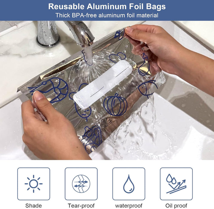 30 PCS Reusable Aluminum Foil Sealable Storage Bags, 2026 New Resealable Vacuum Zipper Pouches, Stand Up Foil Sealable B