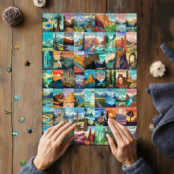 National Parks Puzzle for Adults 1000 Pieces,Travel Poster Landscape Puzzle Including Zion Yellowstone Yosemite, Nature 