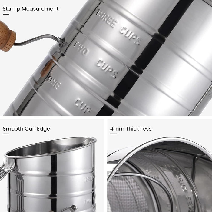 Flour Sifter, Hand Crank Sifter for Baking with Fine Mesh Rotary